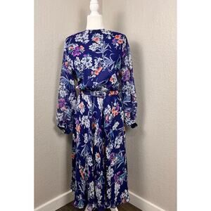 Vintage Serbin Womens Midi Dress Medium Blue Floral Belted Modest‎ Garden Trad